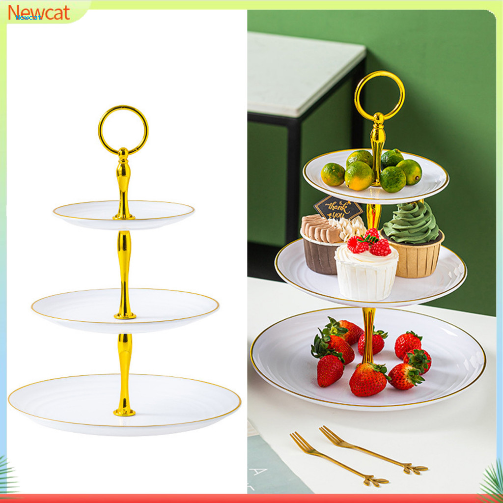 {Newcat} เสริมโลหะ Rod Cupcake Stand Tiered ถาดขนม Golden Edged Cupcake Stand สําหรับอาบน้ําเด็กงานแต่งงานวันเกิดตกแต่ง Tiered ถาดเสิร์ฟสําหรับขนมหวาน