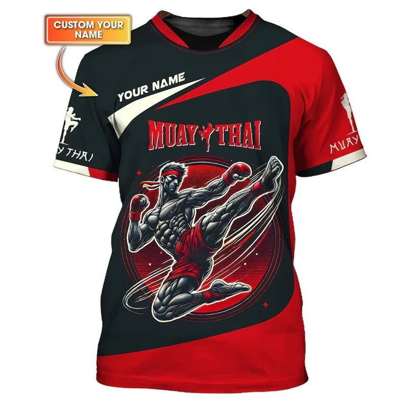 มวยไทยแฟนชื่อที่กําหนดเองเสื้อยืดสําหรับเสื้อผ้าผู้ชายฟิตเนสรถไฟระบายอากาศแขนสั้นทีเสื้อฤดูร้อนกีฬาพิมพ์ที