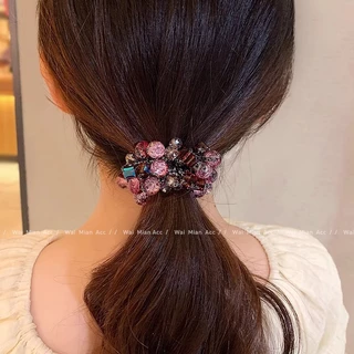 หัวบานเย็นดอกไม้คริสตัล ผมแหวน หัวเชือก รูปแบบใหม่ หัวบอล ผูกผม ยางรัด