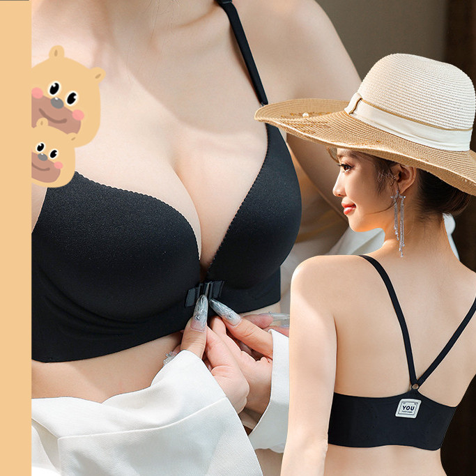 🎀bearbra🎀ฟองหนา 2.5ซม ดันดูม บราตะขอหน้า ดันทรง ไร้โครงเหล็ก ชุดชั้นในสุภาพสตรีเซ็กซี่สไตล์ใหม่ Push-up