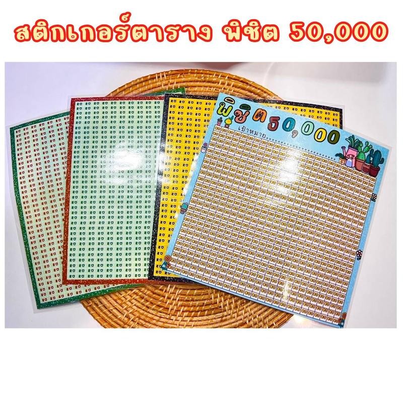 (เซ็ต4แผ่น) สติกเกอร์ตารางออมเงิน พิชิต50,000 [ออมช่องละ20]