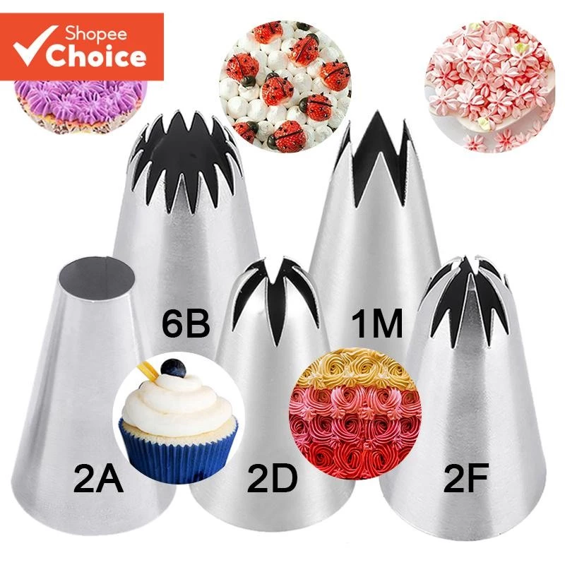 5 ชิ้น/เซ็ตเคล็ดลับท่อขนาดใหญ่สําหรับ Pastry Fondant อุปกรณ์ตกแต่งเค้ก (2D/1M/2A/2F/6B)