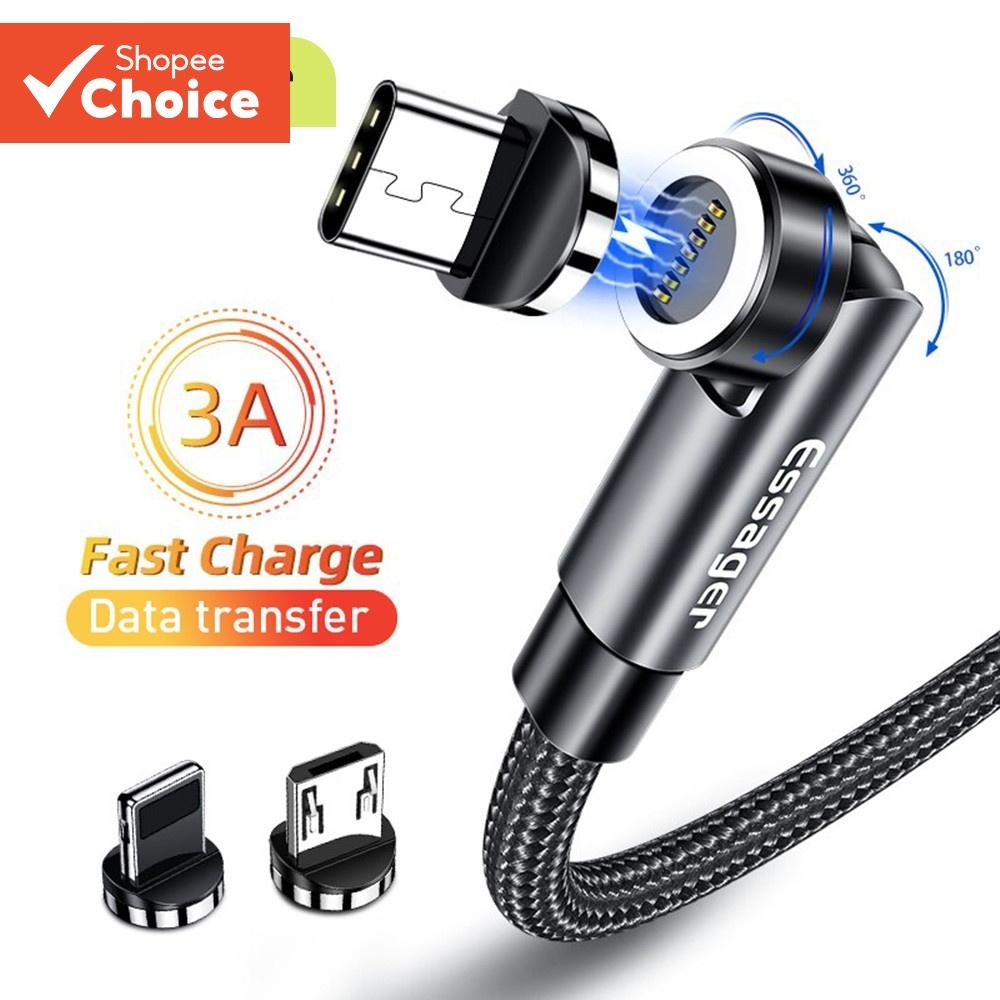 Essager สายเคเบิลแม่เหล็ก หมุนได้ 540 องศา 3A ชาร์จเร็ว Micro USB Type C สําหรับ iP Xiaomi สายชาร์จโทรศัพท์ สายชาร์จข้อมูล