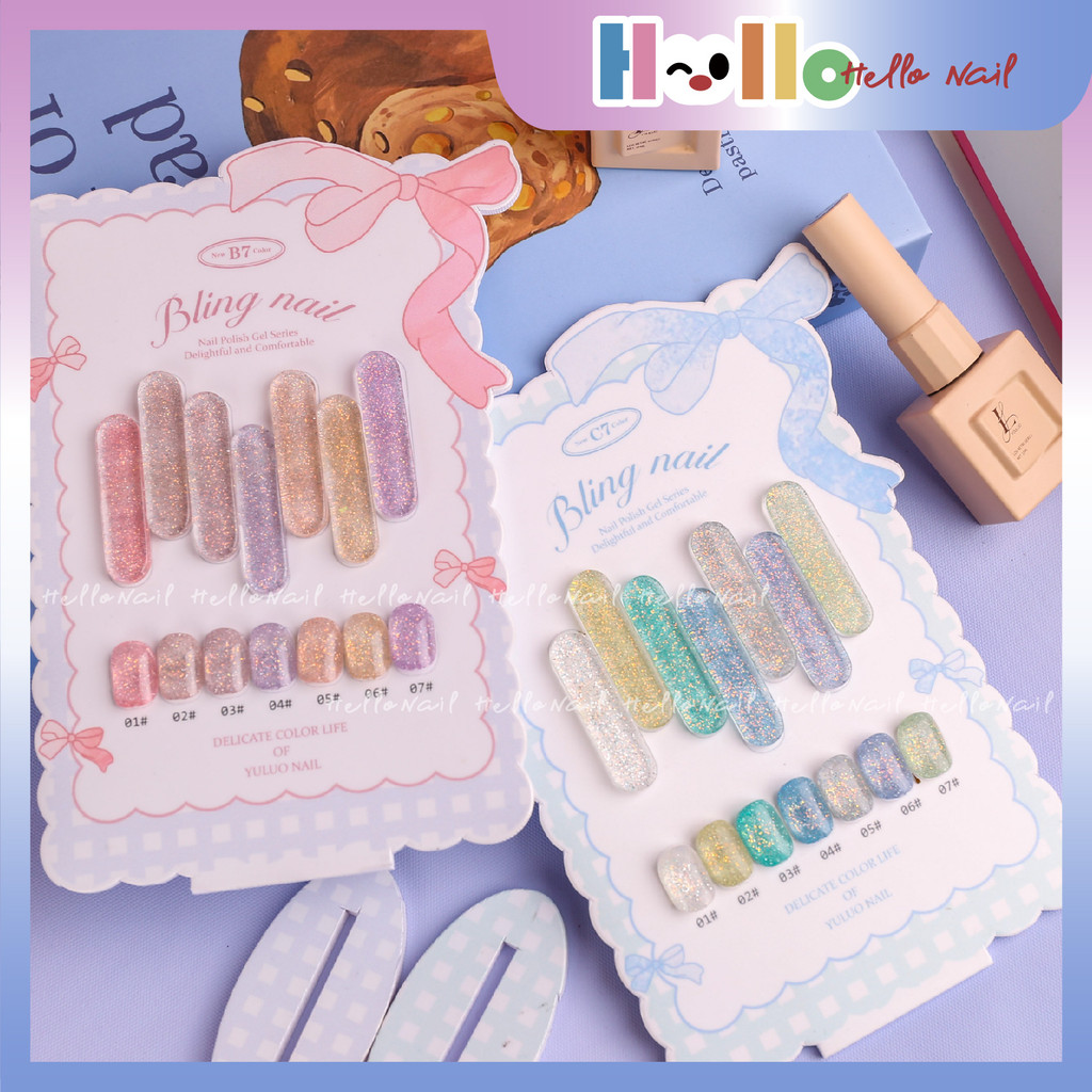 [กรุงเทพฯ พร้อมสต็อก] ชุดแต่งเล็บเพชรผ้าโปร่งนางฟ้า 7 สี (ฟรีการ์ดระบายสี) พิมพ์ ข เพชรชมพู พิมพ์ ค บลูไดมอนด์ กาวยาทาเล็บยอดนิยม