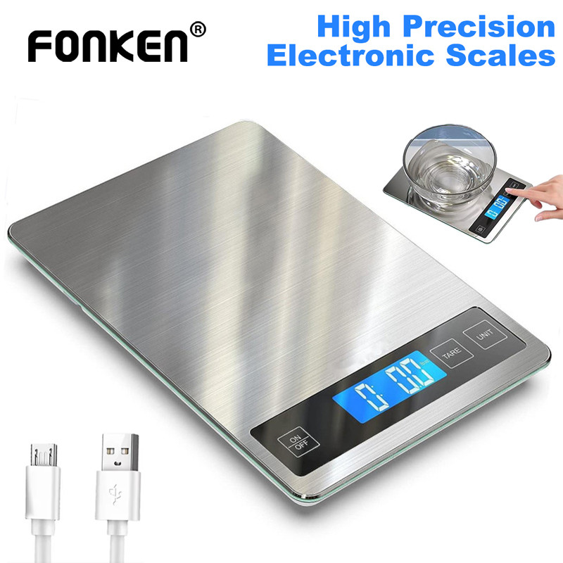 Fonken Digital Kitchen Scale 5Kg ความแม่นยําสูงกันน้ําเครื่องชั่งน้ําหนักแบบชาร์จไฟได้สําหรับทําอาหารเบเกอรี่เครื่องมือวัด