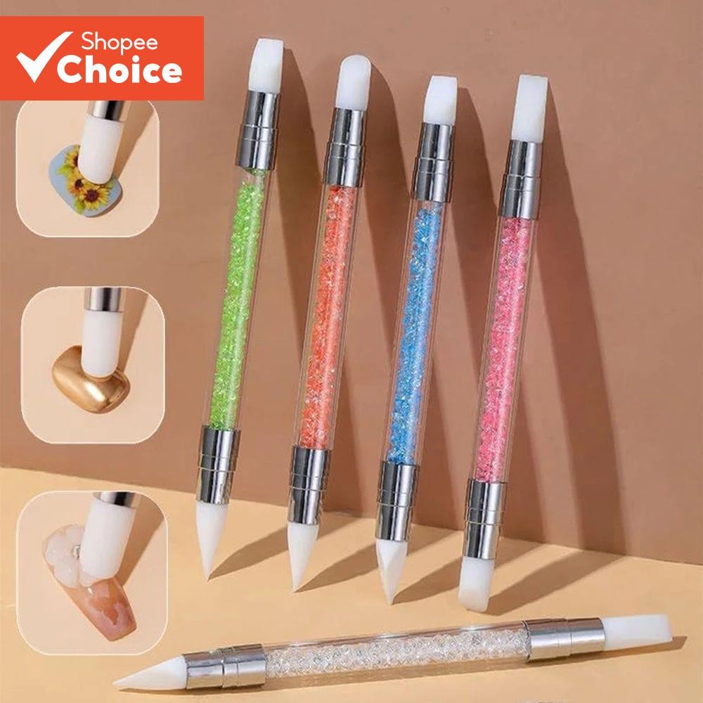 Nail Art แปรงซิลิโคน 5 ชิ้นแกะสลักภาพวาดดินสอ 10 เคล็ดลับ UV เจล DIY Polish Dual-head กระจกผงประติมากรรมเล็บเครื่องมือ