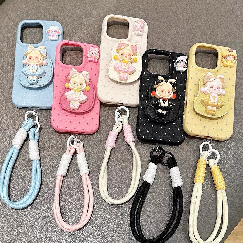 ขาตั้งหนัง Bubble Girl เหมาะสําหรับ iPhone 17 Promax 17 Air 16Promax เคสโทรศัพท์ลายหนัง Apple 15/14/13/12/11 เชือกแขวน