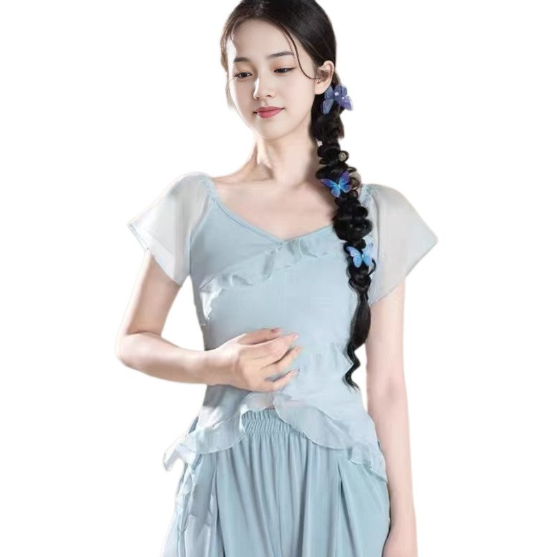 Classical Dance Costume Ruffled Short Sleeve Top Chinese Dance Modern Dance Practice Summer Outfit