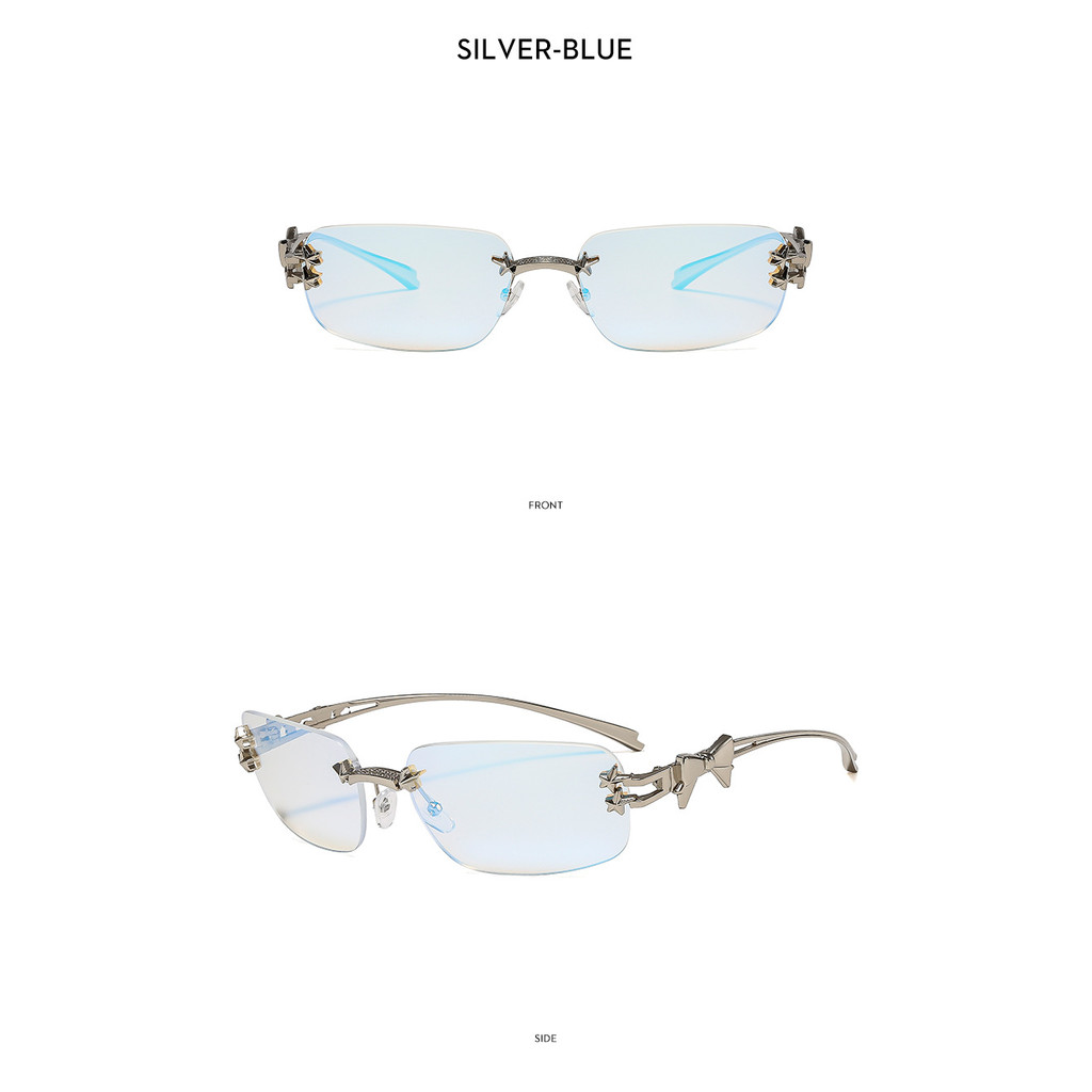 แว่นกันแดดน้ำหนักเบาสไตล์เกาหลีสําหรับผู้หญิงรูปสี่เหลี่ยมผืนผ้าไม่มีขอบ Y2K เซ็กซี่ Rhinestone กลางแจ้ง - รูปที่ 6