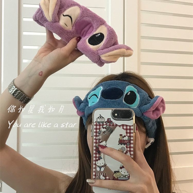Stitch ที่คาดผมลายการ์ตูนสติชน่ารัก ที่คาดผมสำหรับล้างหน้า มูลค่าสูง อุปกรณ์เสริมผมสำหรับเด็กผู้หญิง กว้างและไม่ลื่น