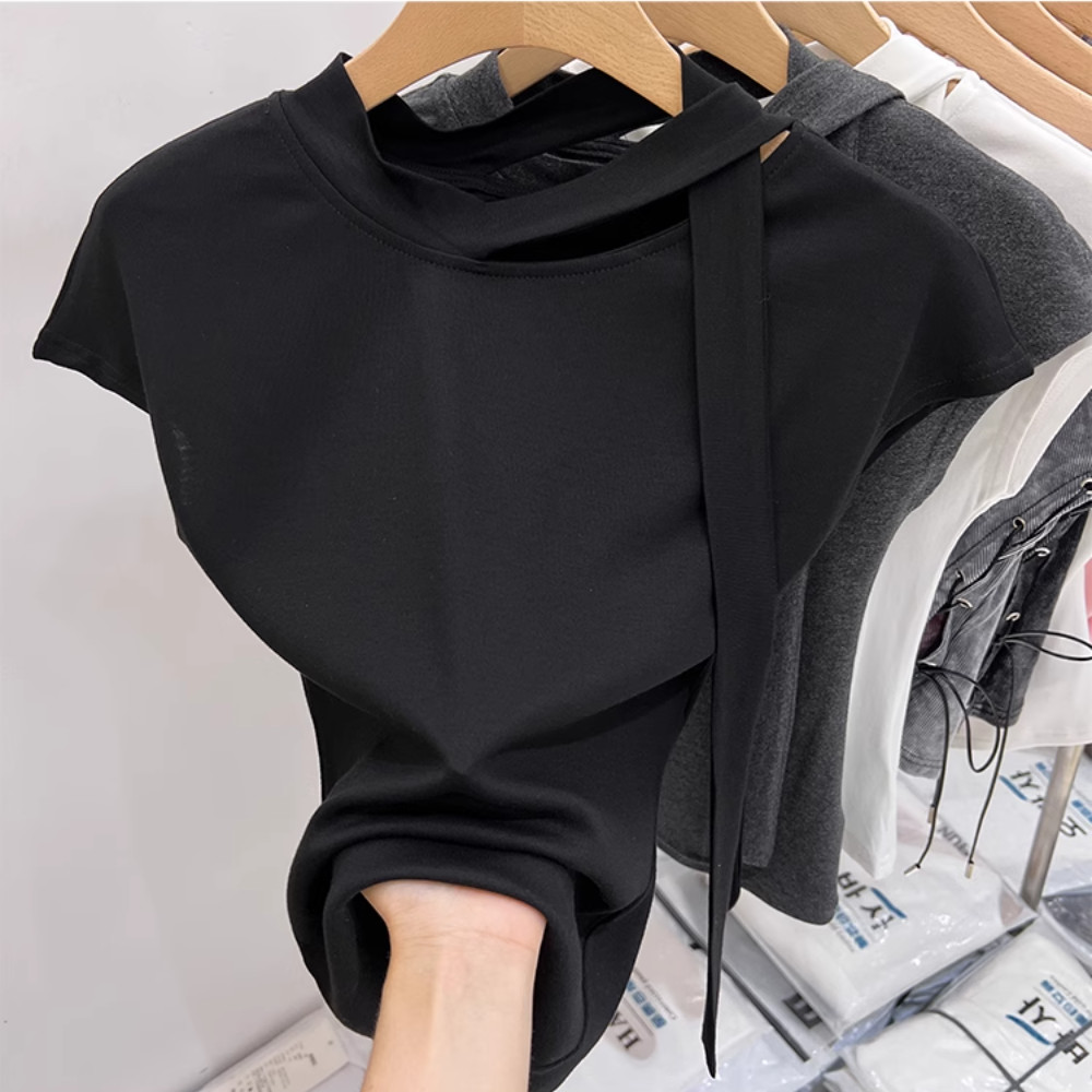 ขเสื้อยืดแขนสั้นโมดอลสําหรับฤดูร้อนสําหรับผู้หญิงสไตล์ฝรั่ รูปที่ 2