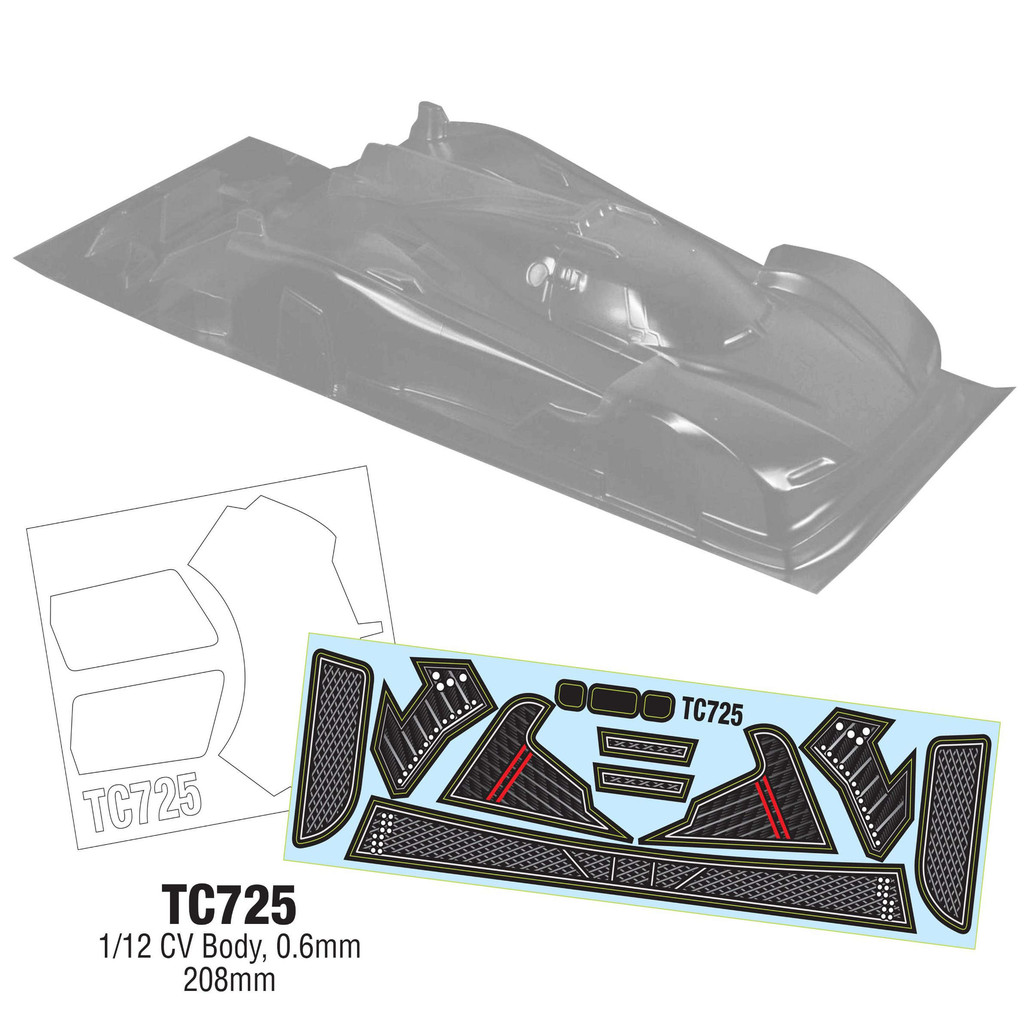 TC725 1/12 CV Le-Mans Le-Mans 12 เปลือกรถ, PC โปร่งใส, 208 มม., พร้อมปีกด้านหลัง