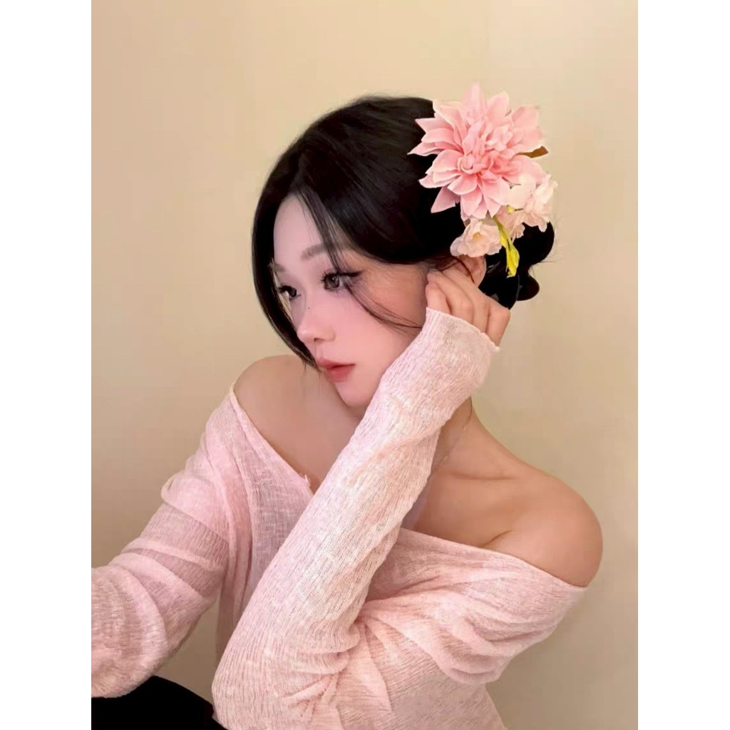 Aurora🛒พร้อมส่ง🚚 (รูปถ่ายจากงานจริง) กิ๊ปหนีบผมลายดอกไม้สีชมพู เรียบร้อยสไตล์เกาหลี - รูปที่ 5