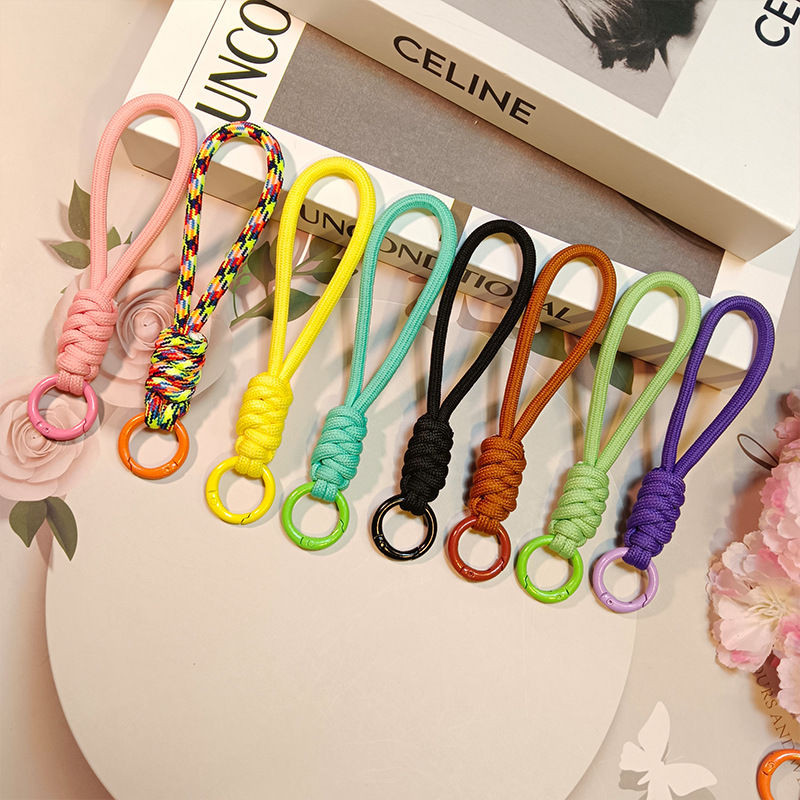 Simple Non-Adjustable Color Matching Mobile Phone Lanyard สีทึบถักกระเป๋าสั้น Lanyard ข้อมือ Anti-Lost Line รถพวงกุญแจจี้