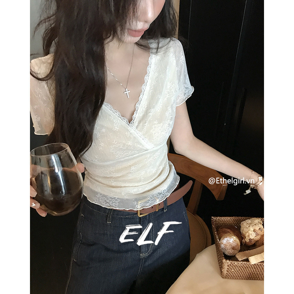 เวอร์ชั่นเกาหลีผู้หญิงคอวีฤดูร้อนออกแบบเสื้อยืดบาง