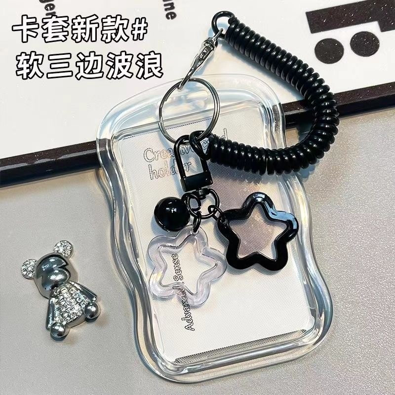 Ins เคสการ์ดใส Star Wave น่ารัก Bus Card/ID Card/เคสใส่การ์ดทํางานสีขาวสีดําสีชมพูสีฟ้า