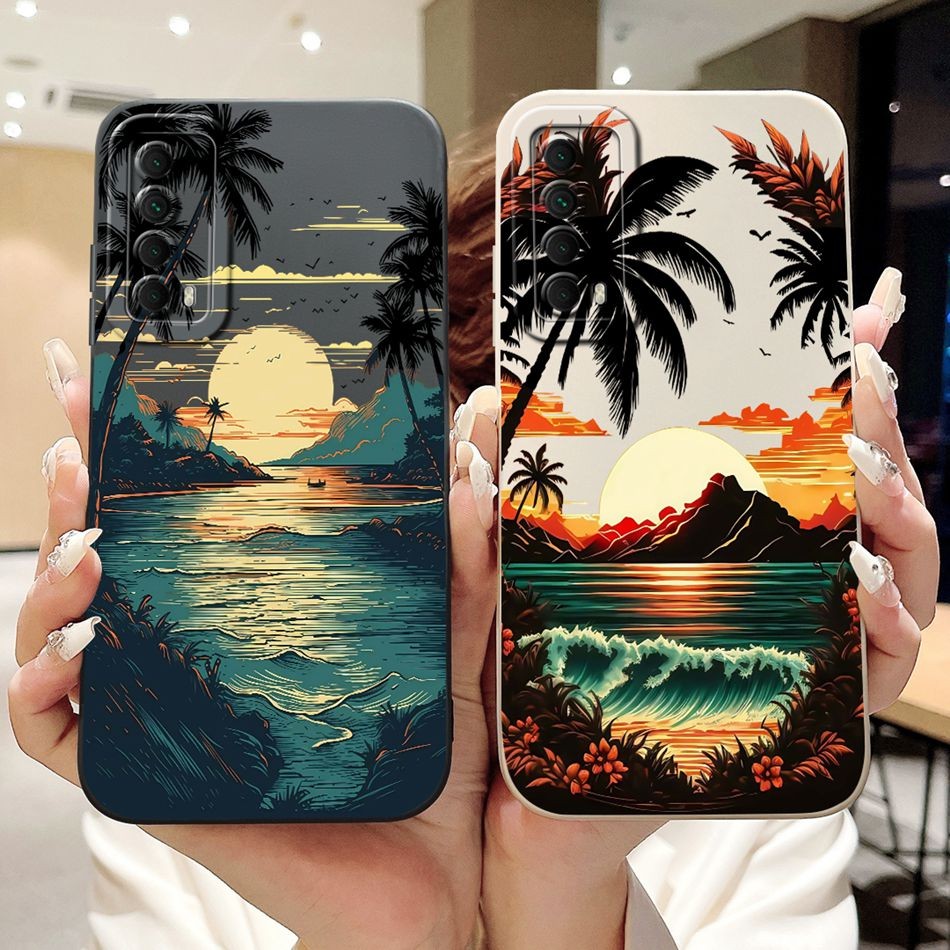 สําหรับ Huawei P สมาร์ท 2021 PPA-LX1 PPA-LX2 / Y7a PPA-LX3 ใหม่แฟชั่น Dusk Beach ภาพวาดเลนส์ป้องกันซ