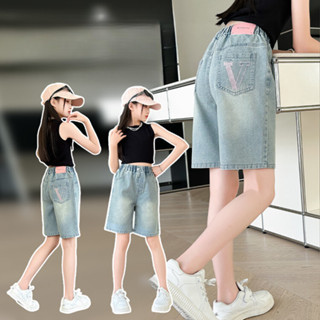 2025 กางเกงขาสั้นเดนิมสำหรับเด็กผู้หญิงฤดูร้อนใหม่ กางเกงขาส…