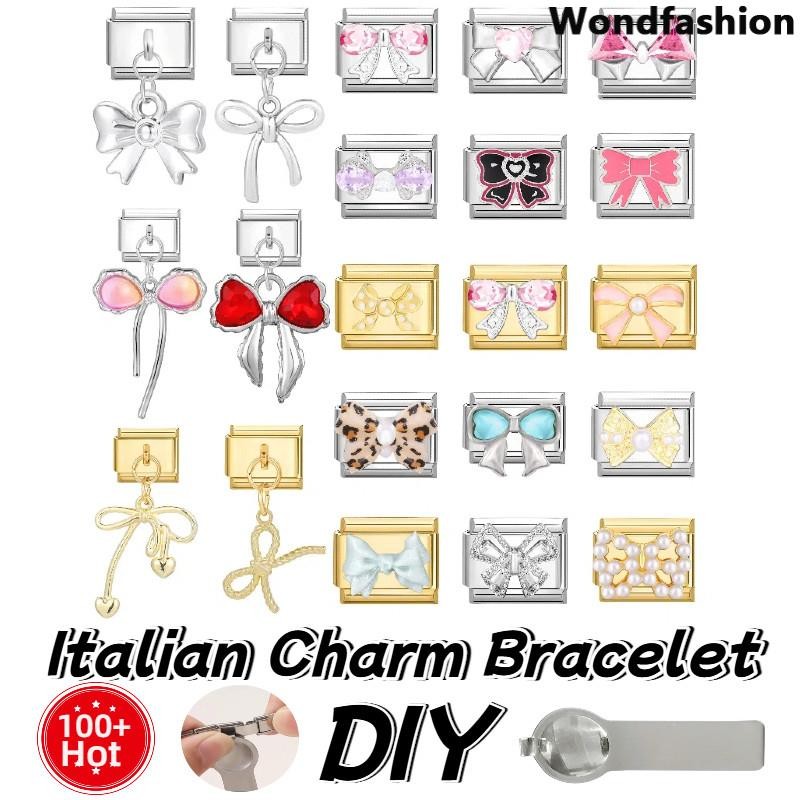 100 รูปแบบ Bowknot Series อิตาเลียน Charm สร้อยข้อมือ Fit 9 มม. สแตนเลส DIY เครื่องประดับ อุปกรณ์เสริม Retro บุคลิกภาพโมดูลสร้อยข้อมือ