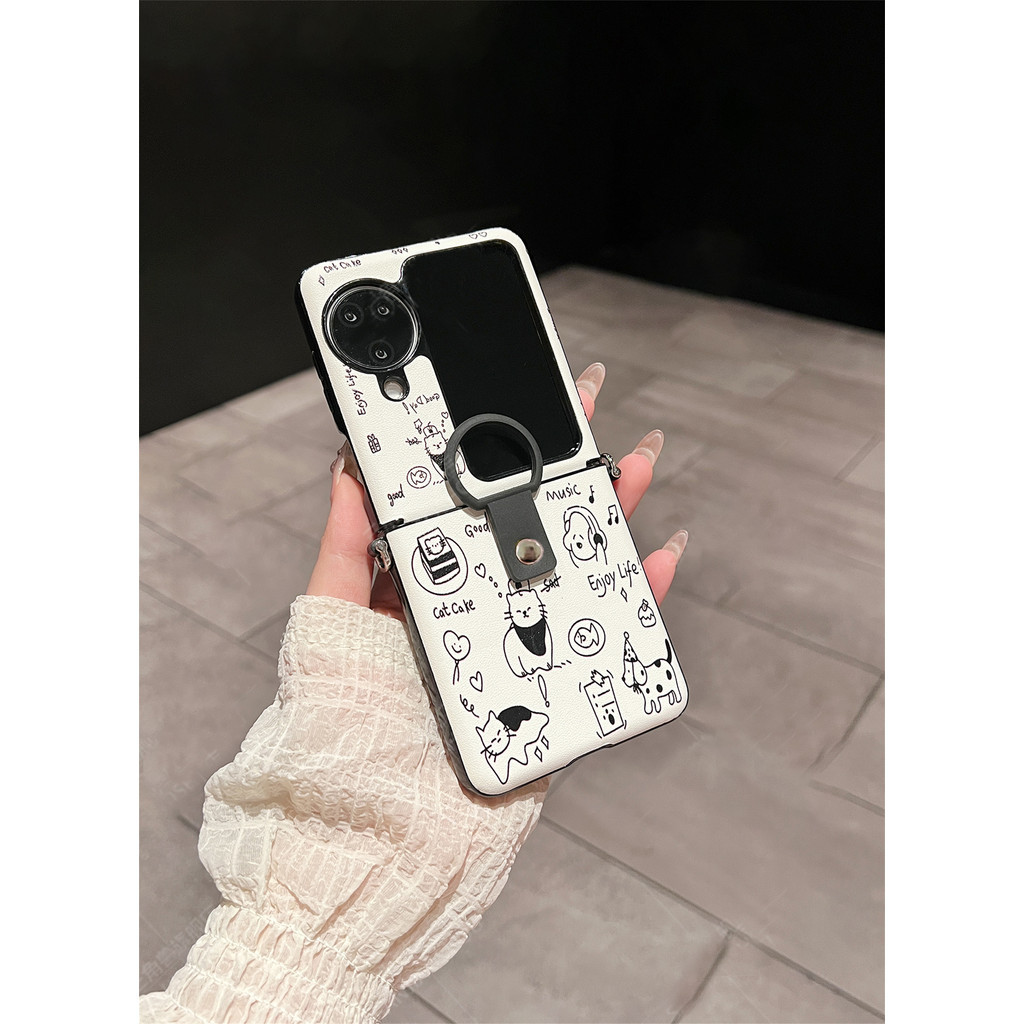 เรียบง่ายน่ารักเต็มหน้าจอสายแมวลูกแมวลูกสุนัขเคสโทรศัพท์พร้อมแหวนสําหรับOPPOค้นหาN3 Flip N3Flip Findn3Flip N2Flipกันกระแทกปกหลัง