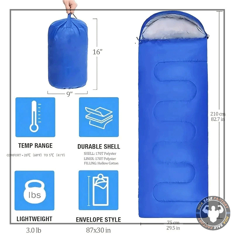 แคมป์ปิ้งถุงนอน ผ้านิ่ม แบบพกพา ขนาดกระทัดรัด Sleeping bag ถุงนอนพร้อมฮู้ด แคมป์ปิ้งกลางแจ้ง - รูปที่ 5
