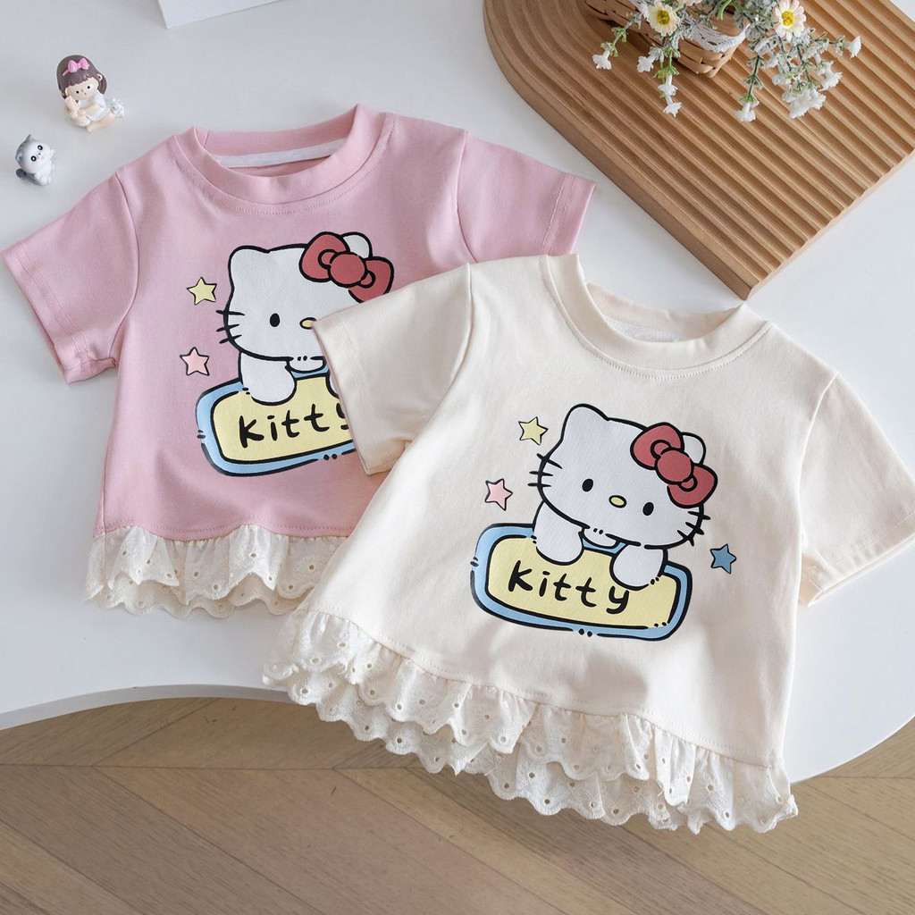[ZY] 80-150 พร้อมสต็อกเด็กผ้าฝ้ายแท้แขนสั้นเสื้อยืดลูกไม้ด้านบนเด็กสบายๆสั้น T Bottoming เสื้อ All-Match Top เสื้อผ้าเด็กแฟชั่น Fast Shipping Mykitty Hello Kitty ราคา ถูกที่สุด ดีลบีเคเค แกลเลอรีภาพที่ 8