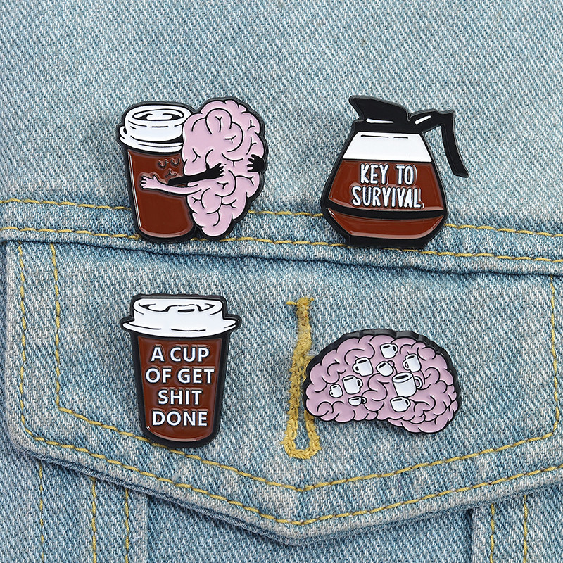 Creative Coffee Brain Enamel Pin คีย์ต่อการอยู่รอด เข็มกลัด enamel pin เป็นของขวัญสำหรับคนรักกาแฟ - รูปที่ 4