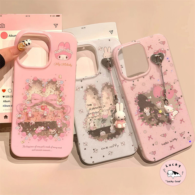 น่ารักเมโลดี้ลูกแมวกระต่ายหวานดอกไม้นุ่มเคส IPhone 11 17 13 16 15 12 14 Pro Max 7Plus 16 8 15 14 7 Plus XR XS X Max Air