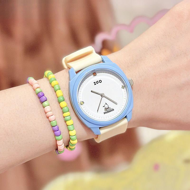 Zgo Zhenggang Sanrio ร่วมแบรนด์ Parcha Dog Dopamine สีตัดกันควอตซ์นาฬิกาสาวการ์ตูนน่ารักเรียบง่ายตาร