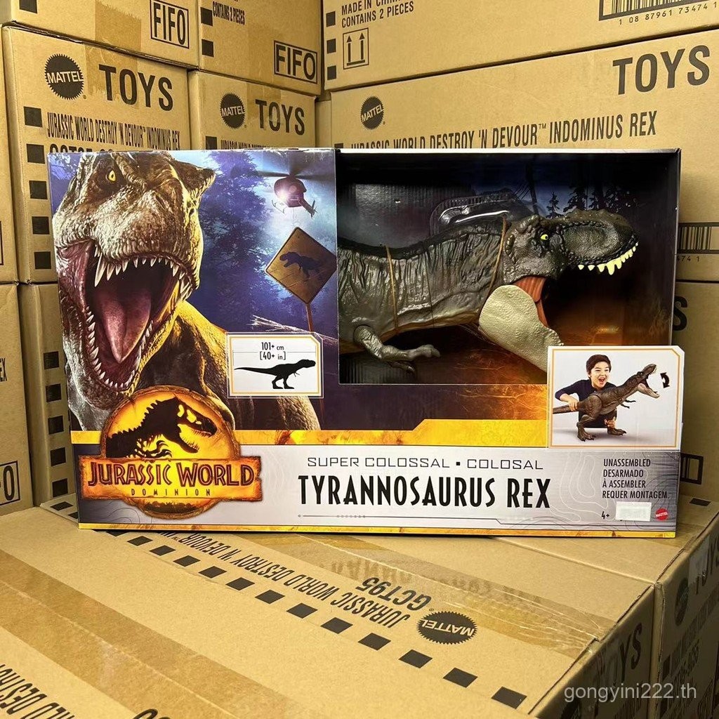 ของเล่นเด็ก Mattel Jurassic World ซูเปอร์ไจแอนต์ Tyrannosaurus Rex ขนาด 1 เมตร ข้อต่อที่สามารถเคลื่อ