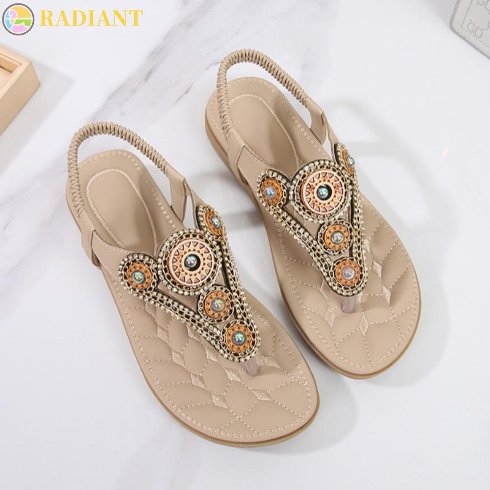 RADIANTF Rhinestone รองเท้าแตะฤดูร้อนลื่นโบฮีเมียรองเท้าแตะแฟชั่น Soft Sole Beachwear Flip Flop รองเท้าแตะผู้หญิง