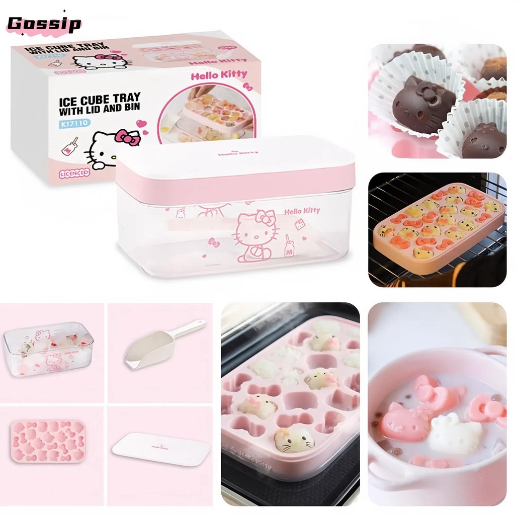 GOSSIP Hello Kitty Ice Cube Mold, DIY Ice Cube Mold ชุดซิลิโคน, เครื่องดื่มฤดูร้อนวัสดุซิลิโคน DIY ข้าวปั้นเครื่องดื่มเตรียม