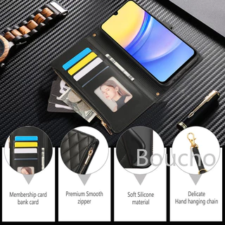 SAMSUNG สําหรับSamsung A36 A56 A26 A06 A16 A15 A55 A35 A25 A54 A34 A24 A14 A23 A13 A53 A33 5G 4Gหนังหรูหรากระเป๋าซิปฝาครอบแฟชั่นสายคล้องเคสโทรศัพท์พร้อมสายคล้องมือ
