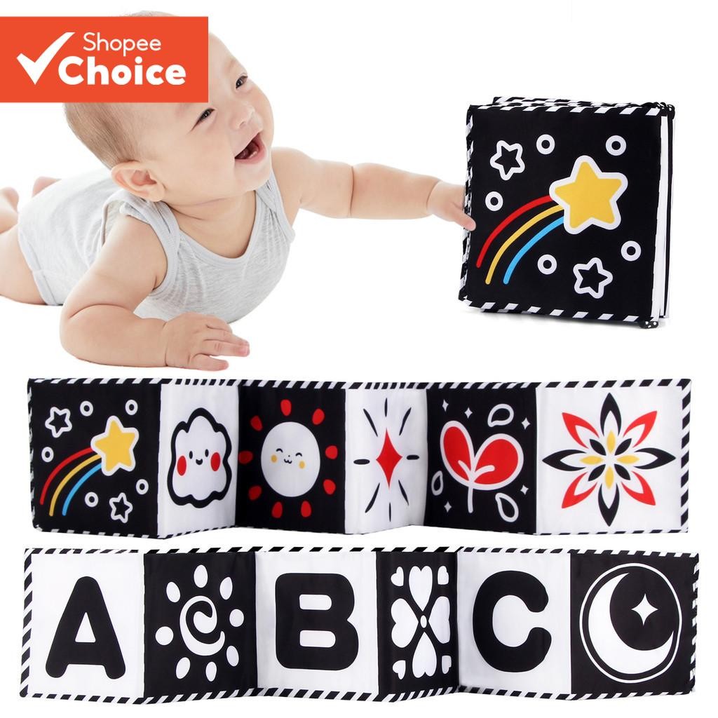 Baby Soft Cloth Book High Contrast Black & White Sensory Tummy Time Book ของเล่นสําหรับของขวัญคริสต์มาส