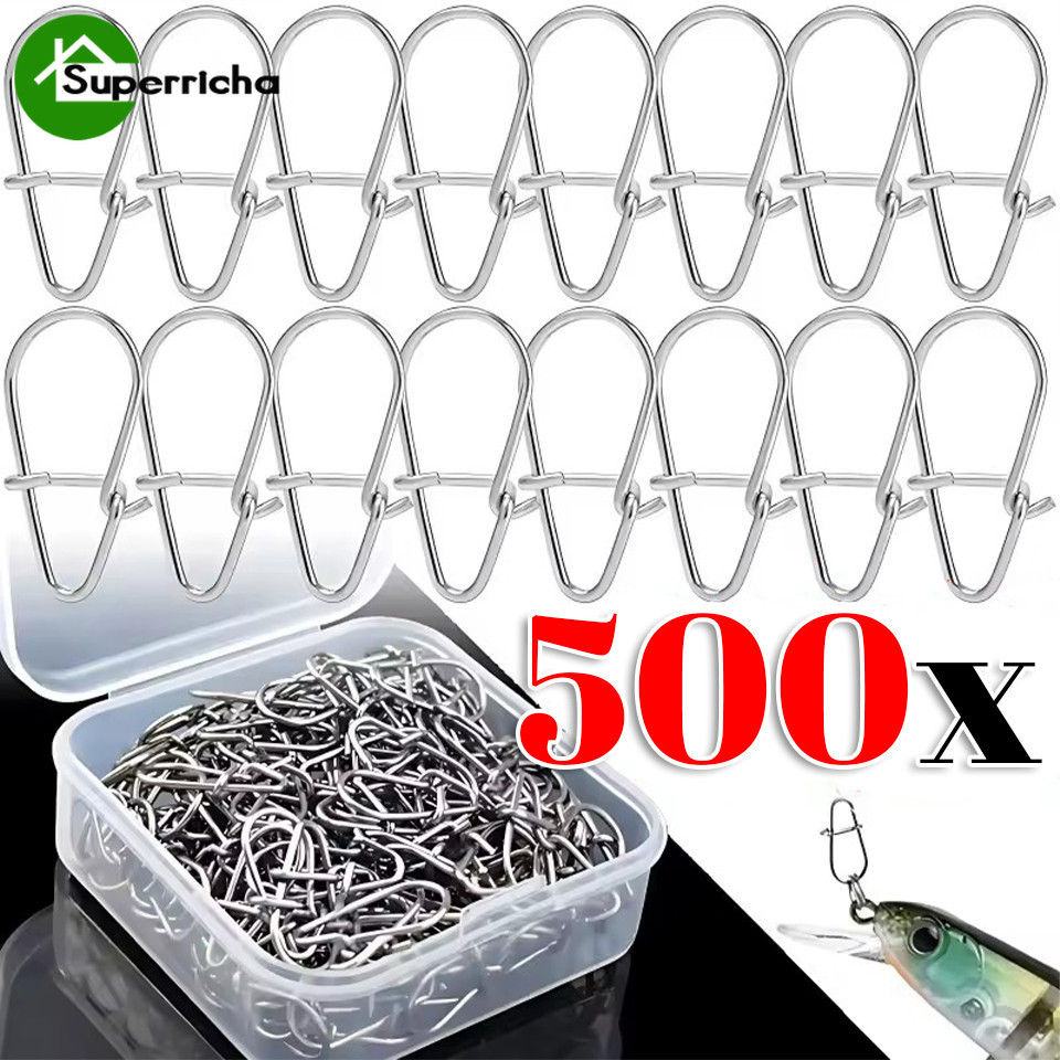 [H&L] สแตนเลสสตีล Snap Connectors สำหรับตกปลา 100/300/500 พิซ Fast Lock แยกแหวน Barrel Swivel Tackle ความแข็งแรง 4.5-26 กก.