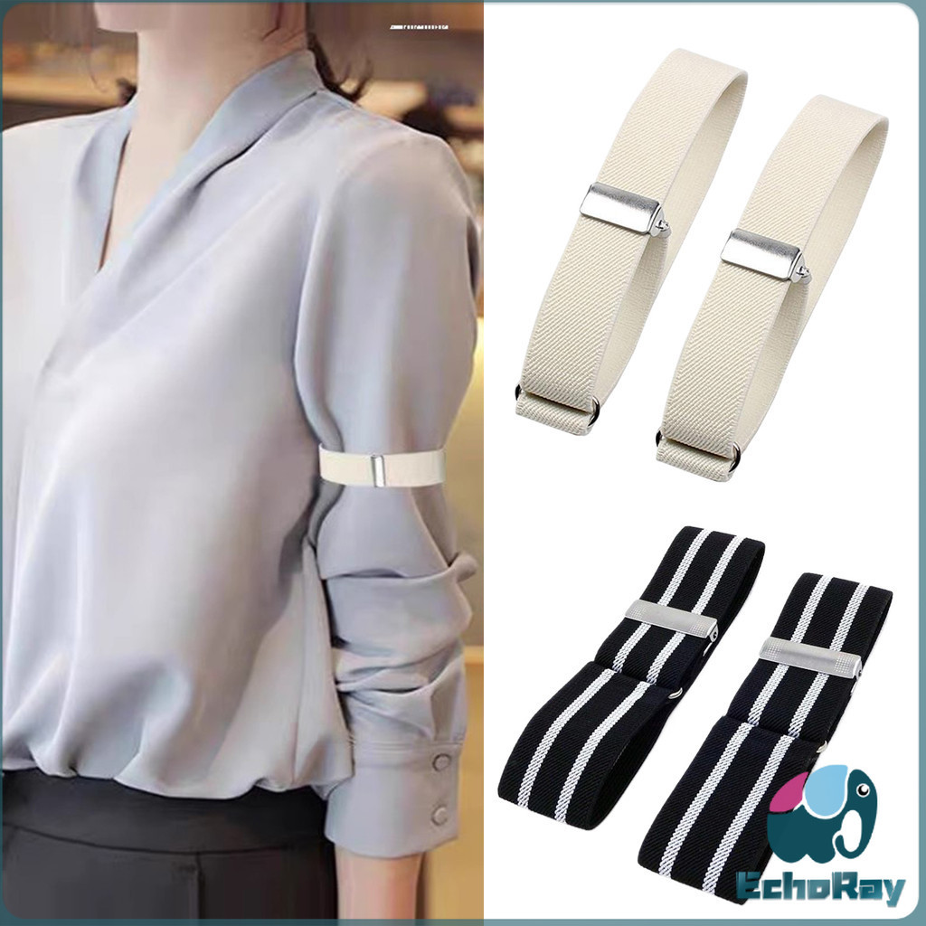 E.R สายรัดแขนเสื้อยืดหยุ่น สายรัดแขนเสื้อ กันลื่นของผ้า ปรับได้ 1คู่ Elastic Armband