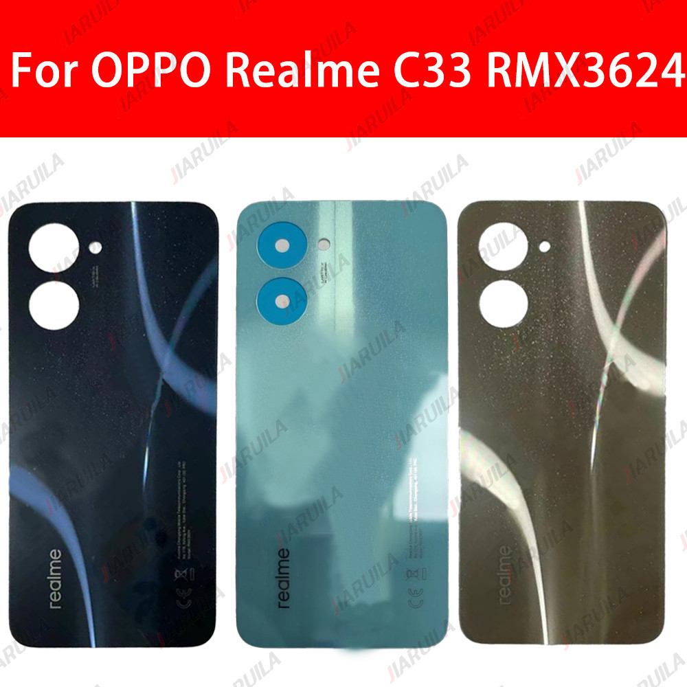 ฝาหลังพร้อมโลโก้สําหรับRealme C33 RMX3624 แบตเตอรี่ด้านหลังกระจกประตูกรณีเปลี่ยน