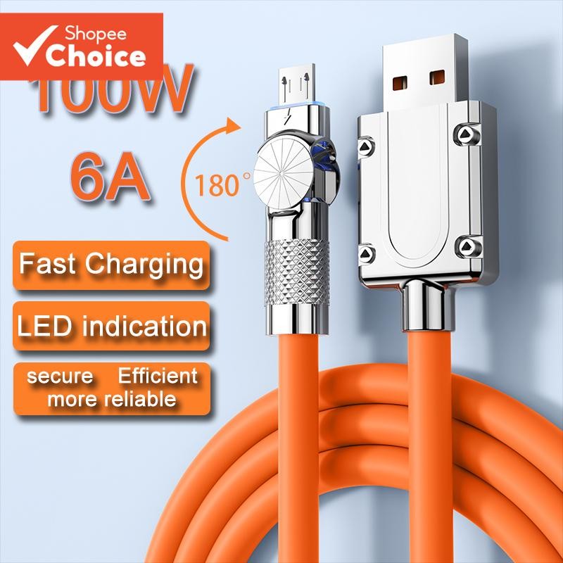 100w 180 ° สายชาร์จ USB เป็น Micro Android ชาร์จเร็วมาก สําหรับ เล่นเกม USB เป็น Micro ที่ชาร์จโทรศัพท์มือถือ