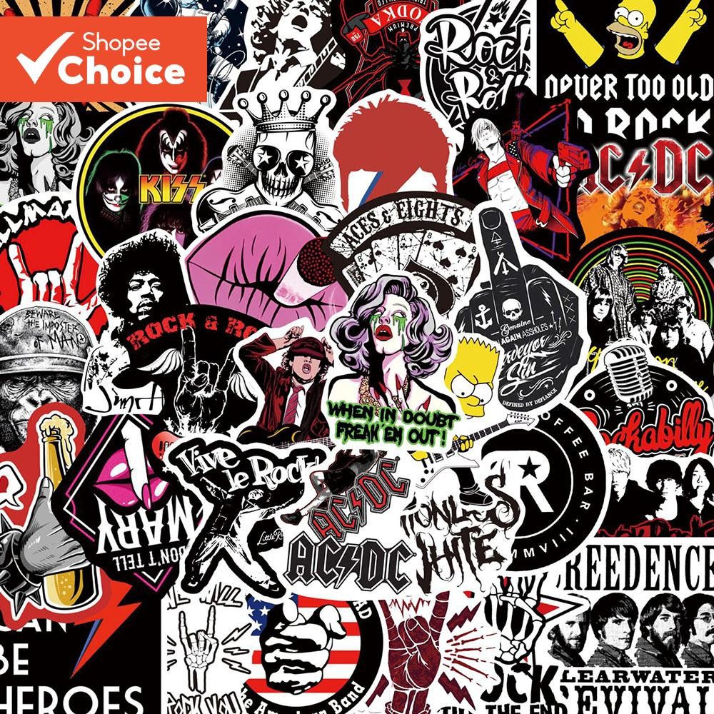 50 ชิ้น Rock Rock สติกเกอร์เพลงสําหรับกระเป๋าเดินทางโทรศัพท์มือถือกรณีแล็ปท็อปหมวกกันน็อคสเก็ตบอร์ดสติกเกอร์ตกแต่งกันน้ํา DIY Creative