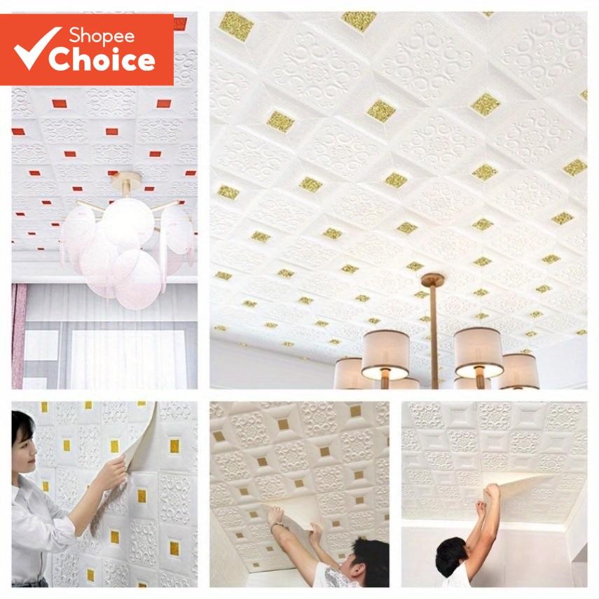 10 ชิ้นกันน้ํา 3D Self-Adhesive เพดานสติ๊กเกอร์ติดผนังสําหรับห้องนอน Deco