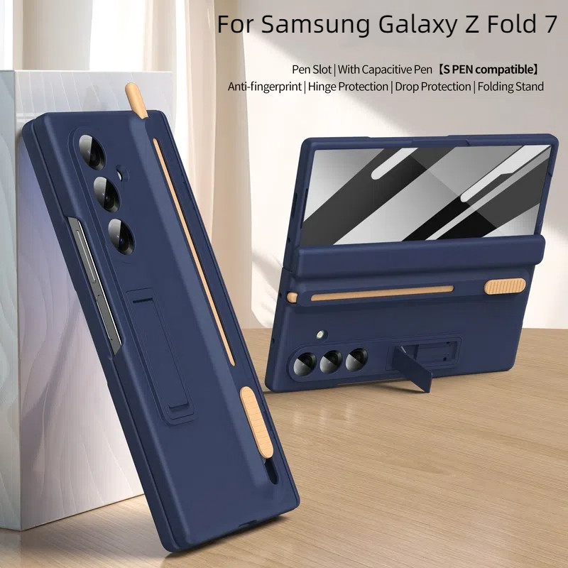SAMSUNG สําหรับSamsung Galaxy Z Fold3 Fold4 Fold5 Fold6 Fold7 กรณีที่มองไม่เห็นผู้ถือบานพับป้องกันPC Hard Flipฝาครอบโทรศัพท์ปลอกสําหรับSamsung Galaxy Zพับ 7 6 5 4 3 พร้อมช่องเสียบปากกา