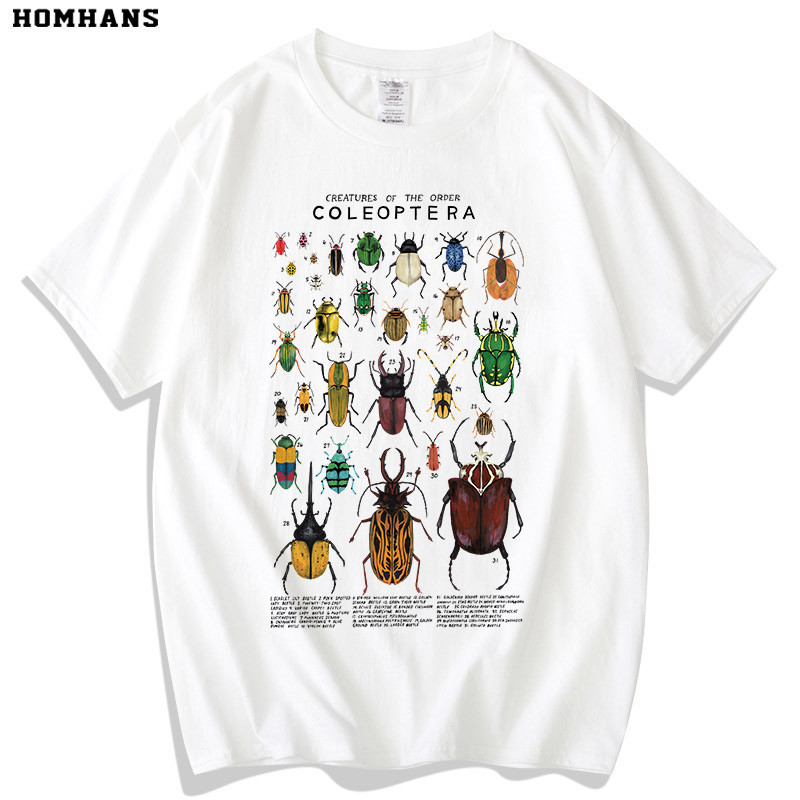 เสื้อยืดคอตตอนพิมพ์ลายแมลงปีกแข็งสวมใส่สบายระบายอากาศได้ดีวิทยาศาสตร์ยอดนิยม