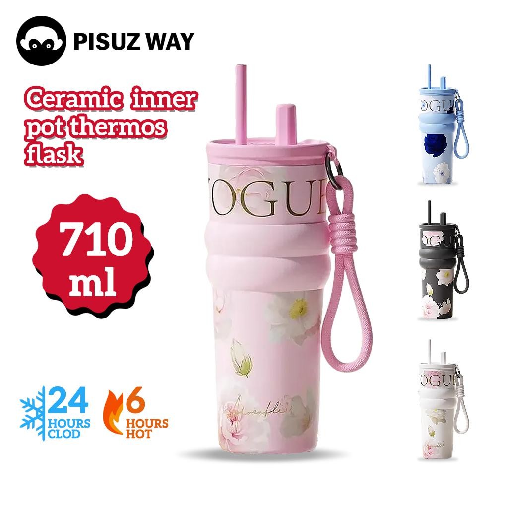 PISUZ WAY （26oz/780ml）แก้วกาแฟสแตนเลสซับเซรามิกพร้อมฝาปิดกระติกน้ําสูญญากาศ Tumbler Floral Series