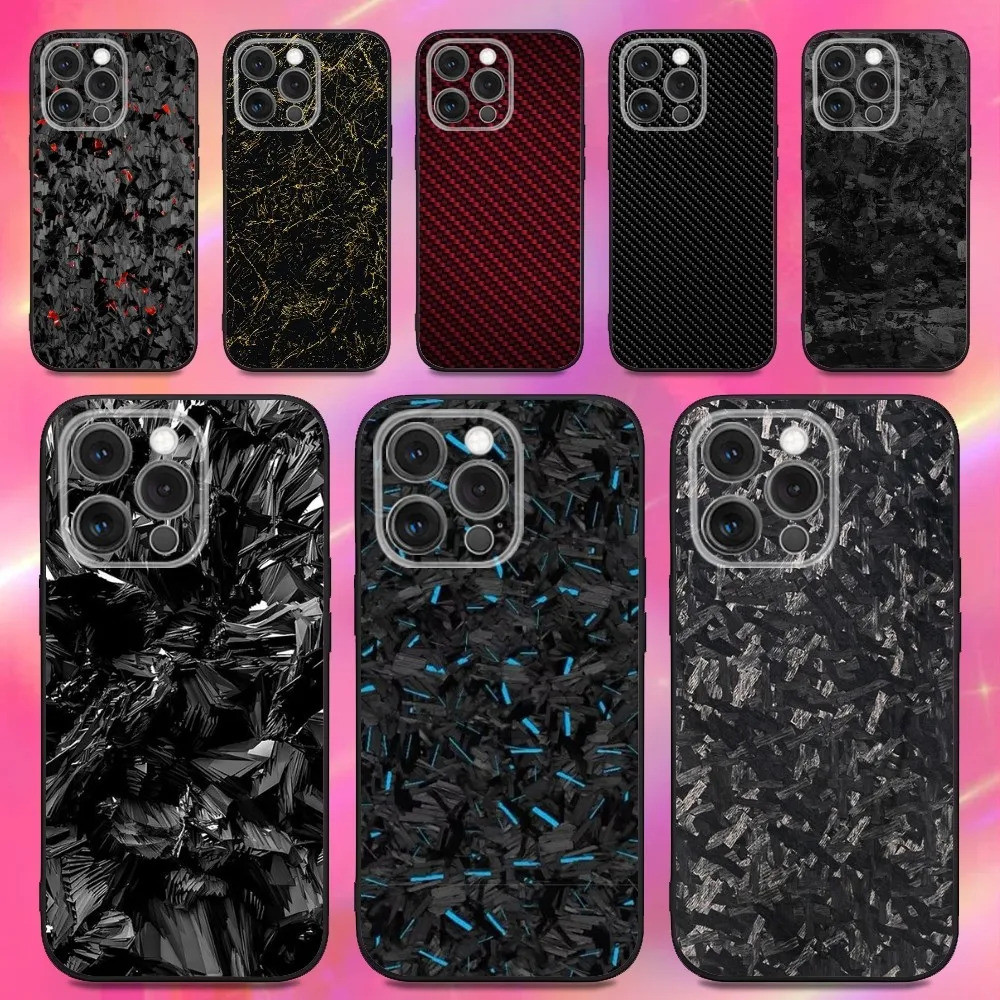 TP-1 เคสโทรศัพท์ลายคาร์บอนไฟเบอร์สําหรับ iPhone 16, 17,15,14,13,12,11,Pro,Max,Plus,X,XS,XR,SE,8,7,Mini,เคสซิลิโคนอ่อนนุ่มสีดํา