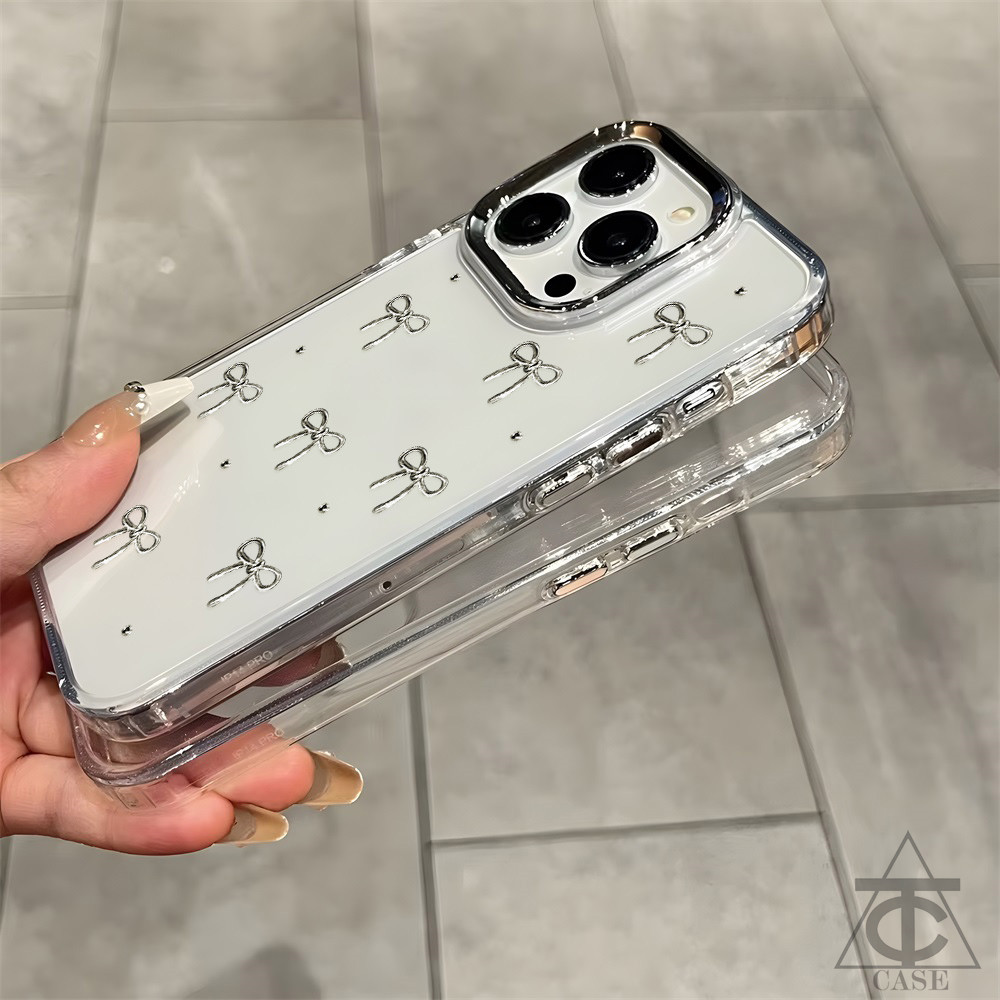 เคส TPUใสชุบไฟฟ้าสุดหรู Samsung A56 A06 A16 A55 A54 A36 A15 A12 A26 A05 A22 A73 S22 S23 S24 S25 Ultra ลายโบว์หัวใจสีเงิน - รูปที่ 5