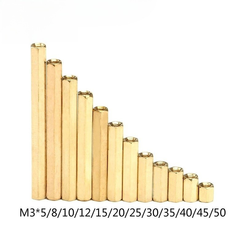 5PCS หญิงทองเหลือง Standoff Spacer M3 (5-50) ทองแดงหกเหลี่ยม Stud Spacer Hollow Pillars m3*5-50 มม.