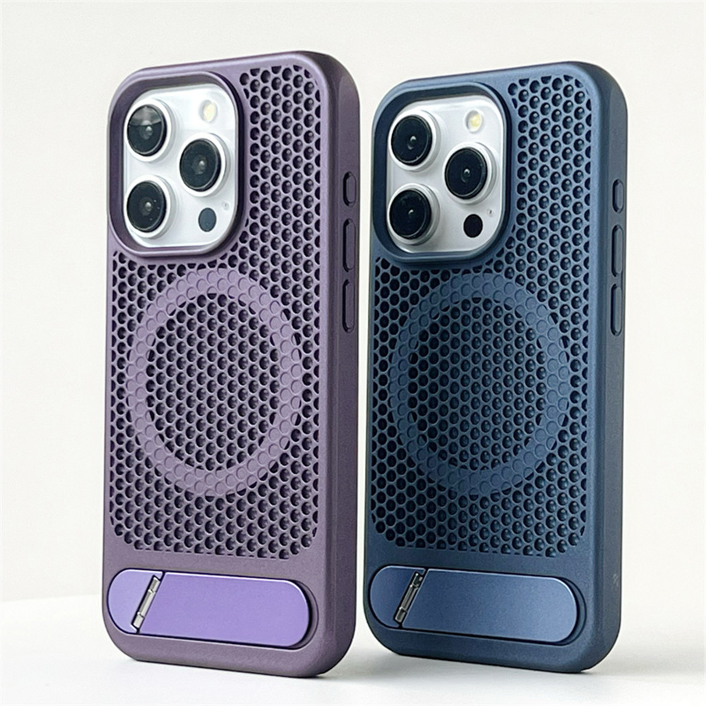 เคสโทรศัพท์แม่เหล็กระบายความร้อน เคสไอโฟน สำหรับ iPhone 16 15 14 13 12 11 Pro Max ฝาแข็งขาตั้งซ่อนรูปในตัว เคสกันกระแทก