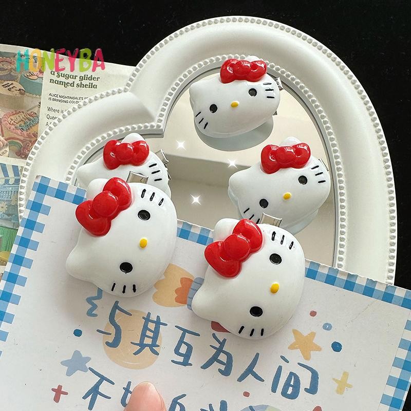 <Honeyba> Kawaii Anime Hello Kitty กิ๊บติดผมน่ารักการ์ตูนแมว Hairpin ด้านข้างบางคลิปสําหรับสาว Barrettes อุปกรณ์เสริมผม Nice