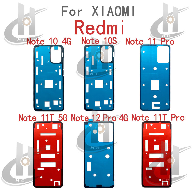 ปกหลังสติกเกอร์กาวสําหรับ Xiaomi Redmi หมายเหตุ 10 4G / 10S / 11 Pro / 11T 5G / 11T Pro / 12 Pro 4G ฝาหลังแบตเตอรี่ที่อยู่อาศัยกาวอะไหล่เปลี่ยน