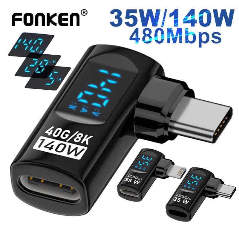 Fonken PD 140W ข้อศอก USB-C ถึง Type C อะแดปเตอร์ดิจิตอลจอแสดงผล Fast Charging 40Gbps Data Transfer 8 K @ 60Hz Converter สําหรับ iPh 16 15 Pro